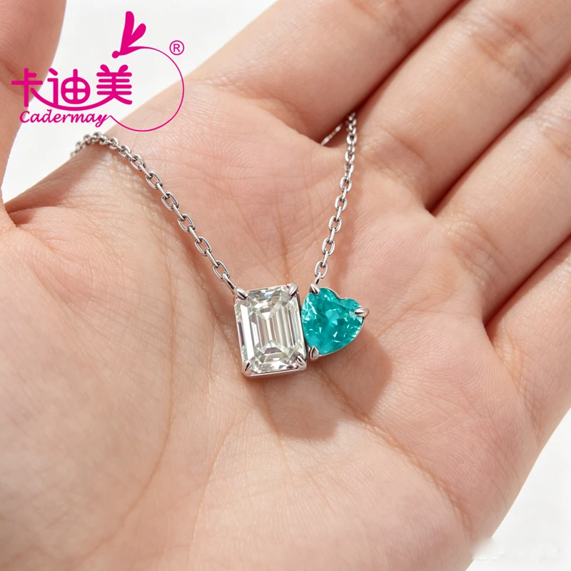 CADERMAY D Moissanite Paraiba Color Lab Grown Yttrium Aluminum Garnet S925 Sterling Silver Necklace For Women Jewelry