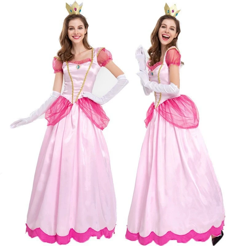 Nuevo Vestido de Princesa, Falda de Reina para Fiesta en el Palacio, Ropa Rosa con Diseño de Flor de Durazno, Disfraces de Anime para Halloween para Mujer
