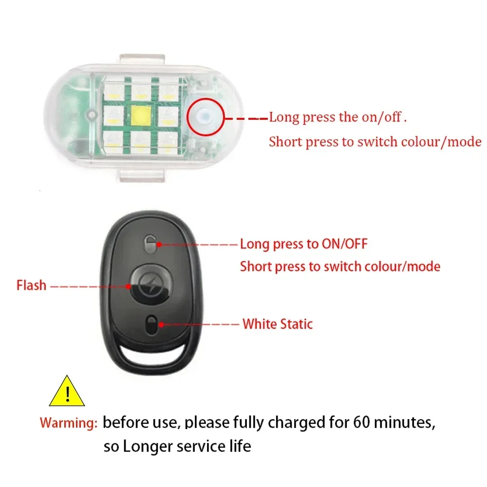 LED Strobe Light with Wireless Remote Control for Car, Motorcycle, Bicycle, Drone, Scooter, Anti-collision Warning Lamp