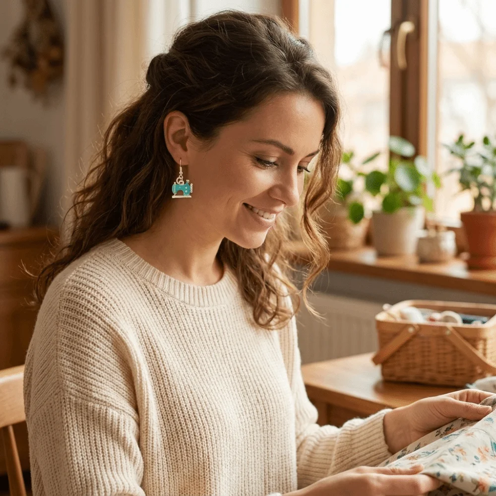Personality Vintage Sewing Machine Earrings Multi-color Enamel Drip Oil Earrings Exquisite Creative Alloy Earrings Party