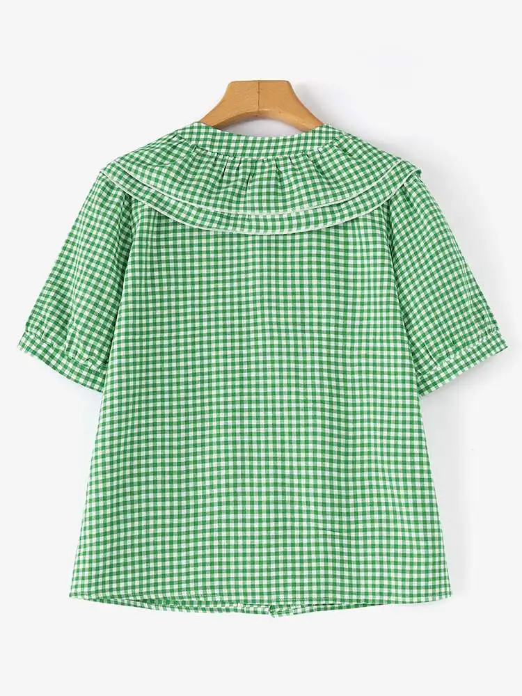 ZANZEA-Blusa de verano con volantes para mujer, camisa con botones estampados, cuello en V, manga corta, 2024