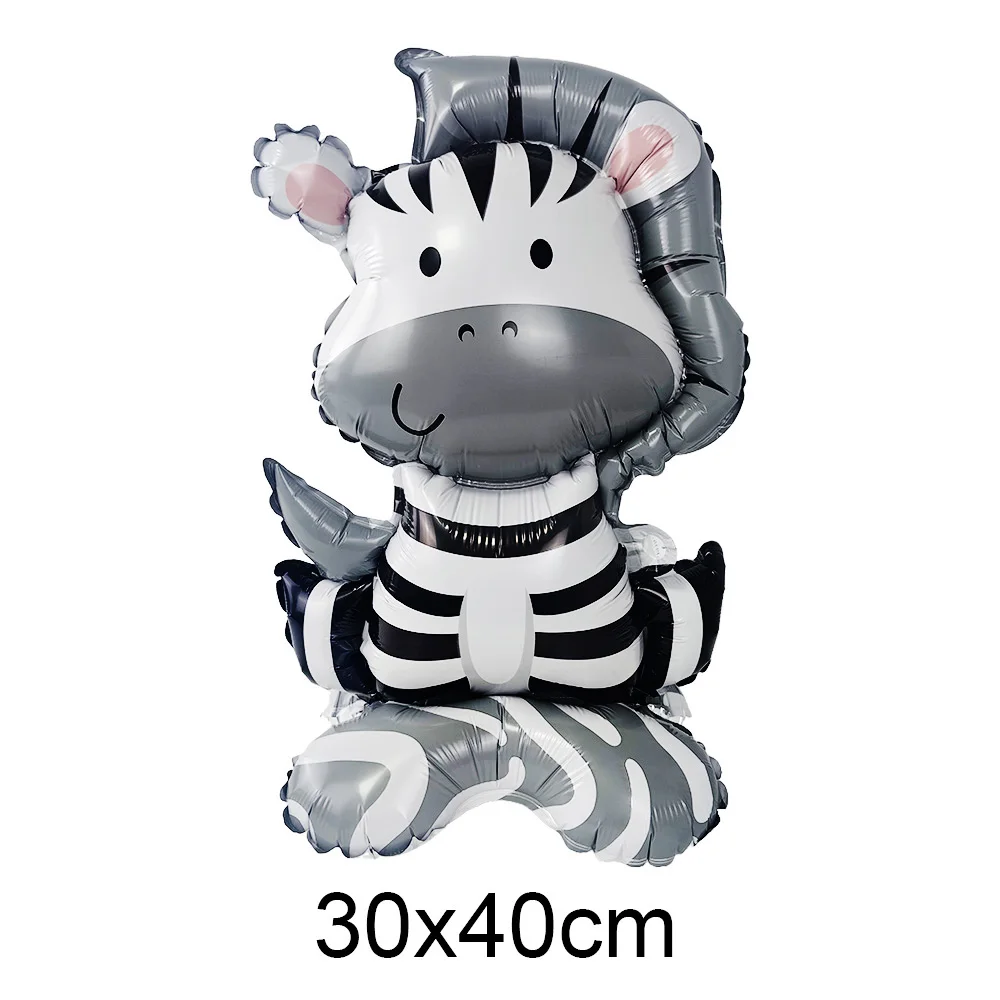 4D Standing Animals Balloon Bear Cat Dog Giraffe Zebra Leopard Shaped Foil Balloon With Base for Jungle Forest Party Decorations