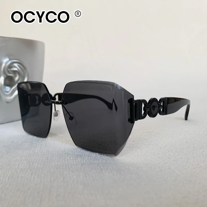 Steampunk Randlose quadratische Sonnenbrille Männer Frauen 2025, Luxusmarke Designer Metall Sonnenbrille Stilvolle gebogene Farbtöne Brillen UV400 – Detail 4