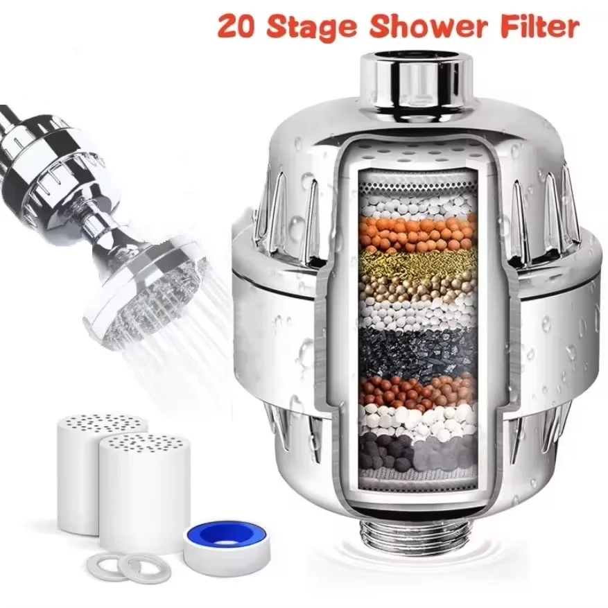 15-20 Stages High Output Shower Water Filter Remove Heavy Metals Chlorine Fluoride Filtered Soften Hard Water Shower Head