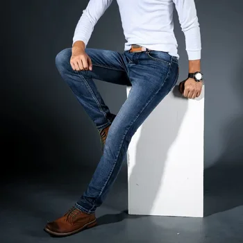Men Fashion Straight Jeans Men 2025 New Stretch Slim Fit Pants Comfortable Soft Business Denim Trousers Male Brand Clothing