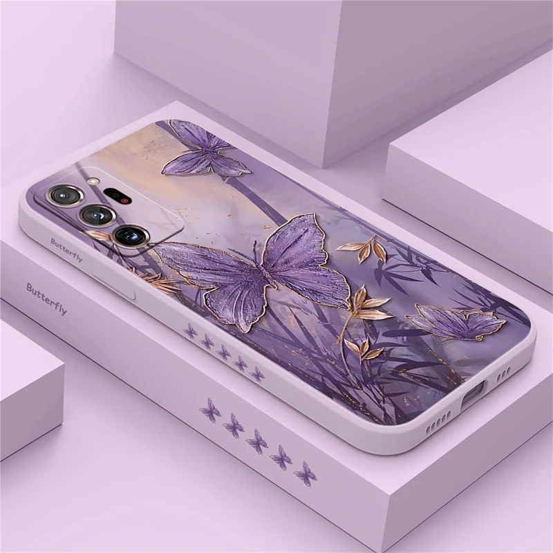 Fine Purple Butterfly Phone Case For Samsung Galaxy Note 10 Lite Plus 20 Ultra 8 Pro Silicone Shockproof Bumper Back Soft Cover