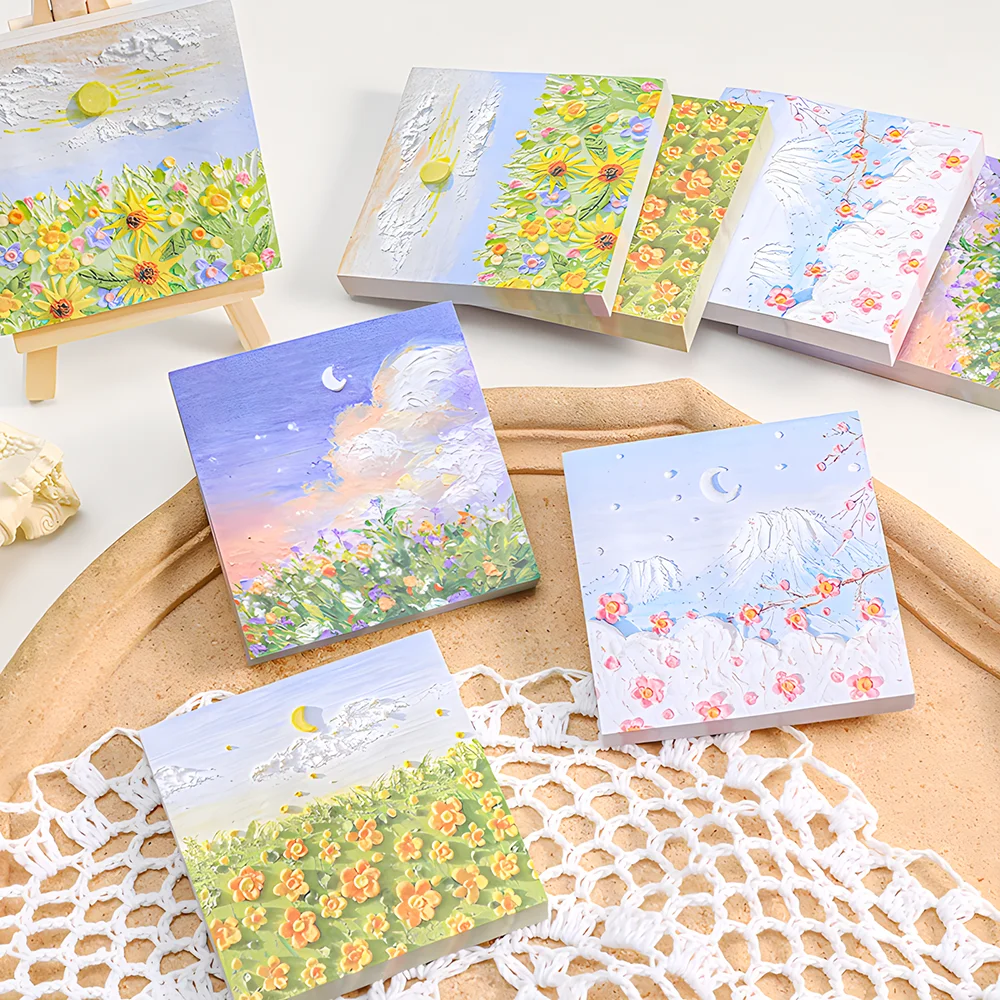 Vintage Fields Flowers Sticky Notes Cute Kawaii Painting Memo Pad Post Notepad Girl Journal Stationery Checklist To Do Index Tabliczka