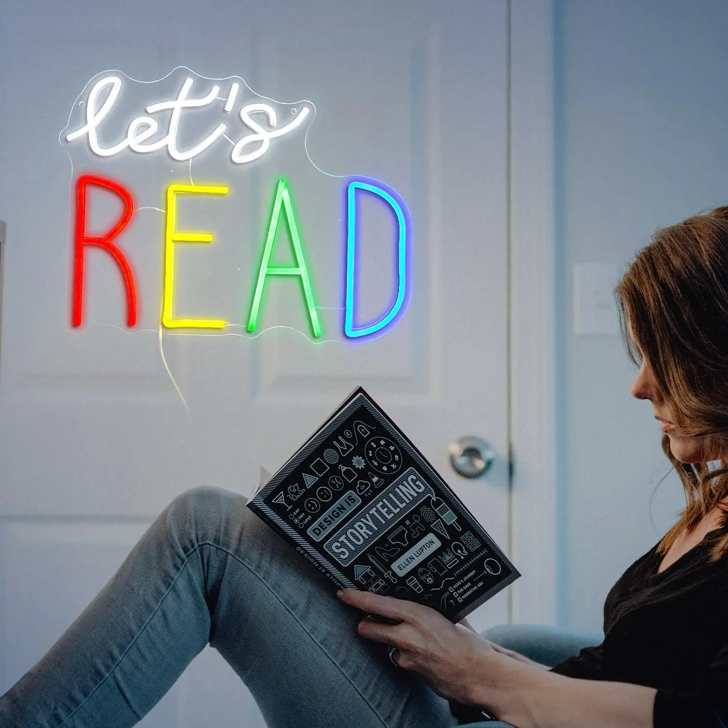 Let's READ Neon Sign, USB Powered LED Light for Reading Corner, Study Area, Bedroom Wall Decor, Perfect  Book Lovers