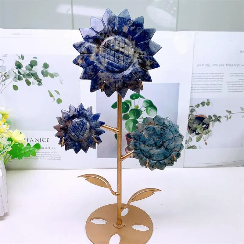 

Natural Blue Sodalite Sunsflower Carving Crystal Crafts Children Birthday Present Fashion Home Decoration Gift 1pcs
