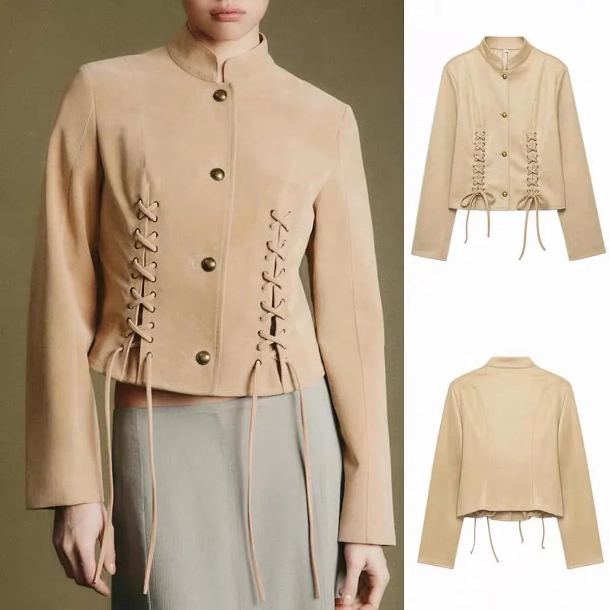 Early Autumn New Arrival Women's Fashionable Simple Matching Slimming Belted Jacket Short Outerwear ZR Style Polyester Fiber