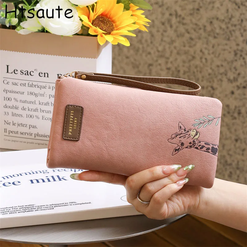 Women’s Long Wallet PU Nubuck Leather Large Capacity Animal Printed Clutch, Multi Card Slots, Zipper Coin Pocket, Snap Closure