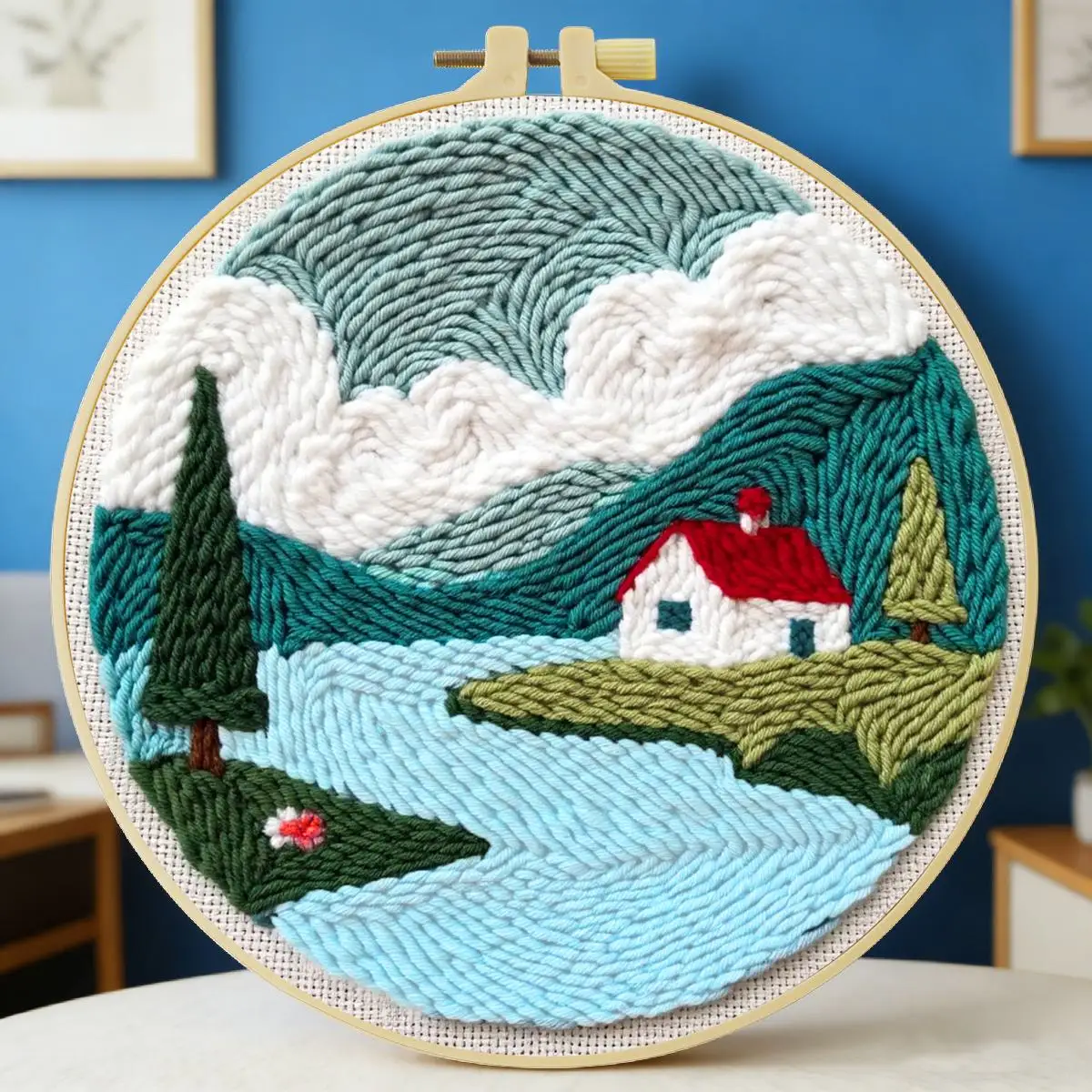 20X20CM/7,87 Zoll, Stickset für ländliche Gebiete, Punch-Nadel-Stickerei, Stickerei, gestrickte Stickerei, DIY, handgemachtes Geschenk – Detail 5