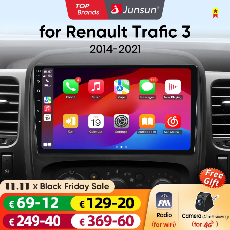Junsun V1 AI Voice Wireless CarPlay Android Auto Radio For Renault Trafic 2015 - 2019 4G Car Multimedia GPS 2din autoradio