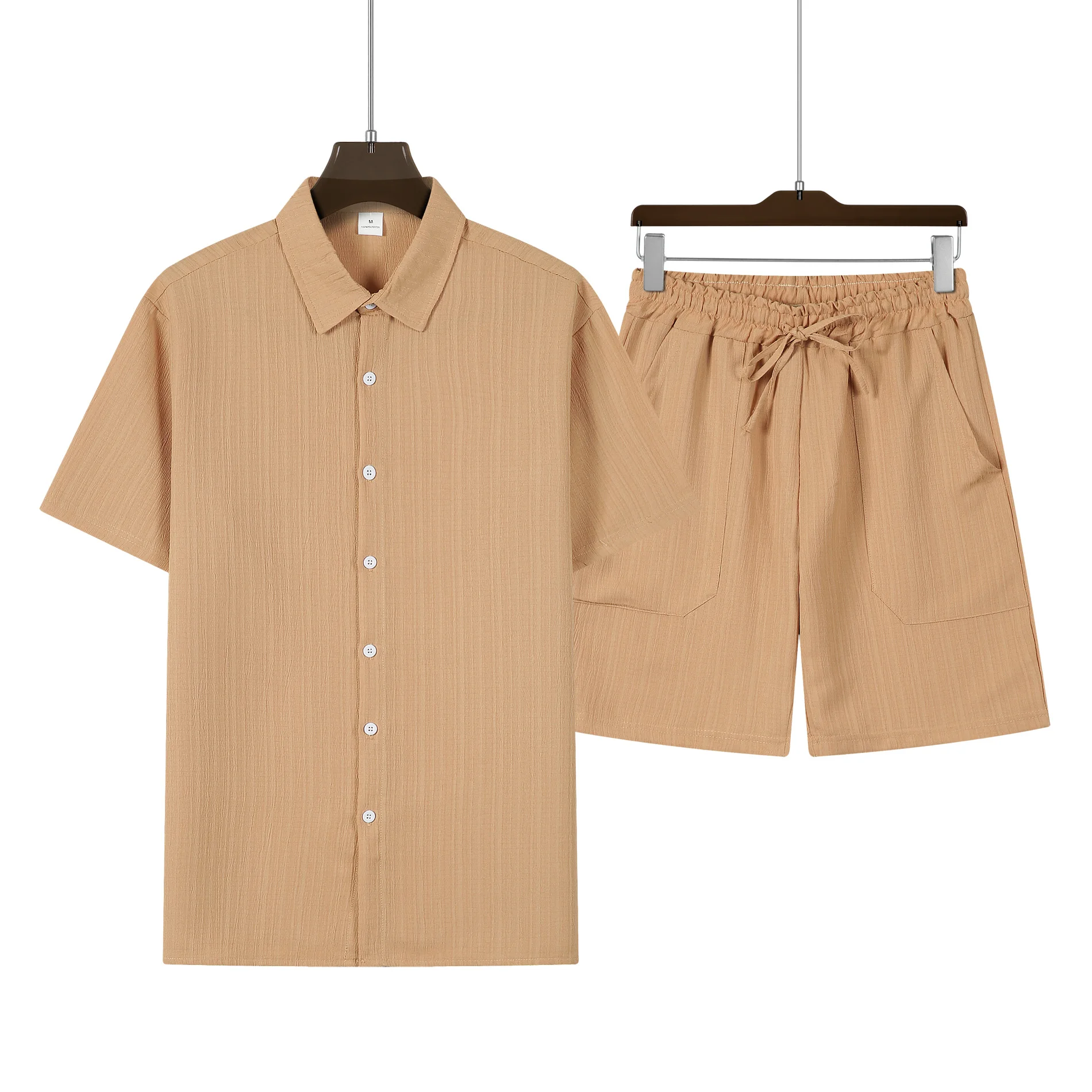 Conjunto de camisa simple de manga corta para hombre, ropa informal de color sólido, secado rápido, novedad de verano, 2024