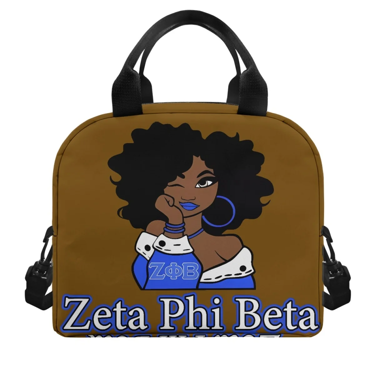 Zeta Phi Beta African Girl Pattern Woman Large Capacity Insulated Lunch Bag for Family Lover Kids Friends Dirt Resistant Handbag