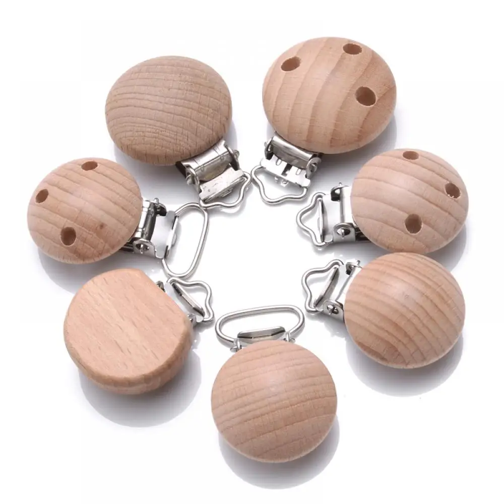 10Pcs 30/35mm Buche Holz Schnuller Clip Metall Schnuller Verschluss für Baby Beißring Pflege Zubehör Kautable Zahnen schnuller Kette