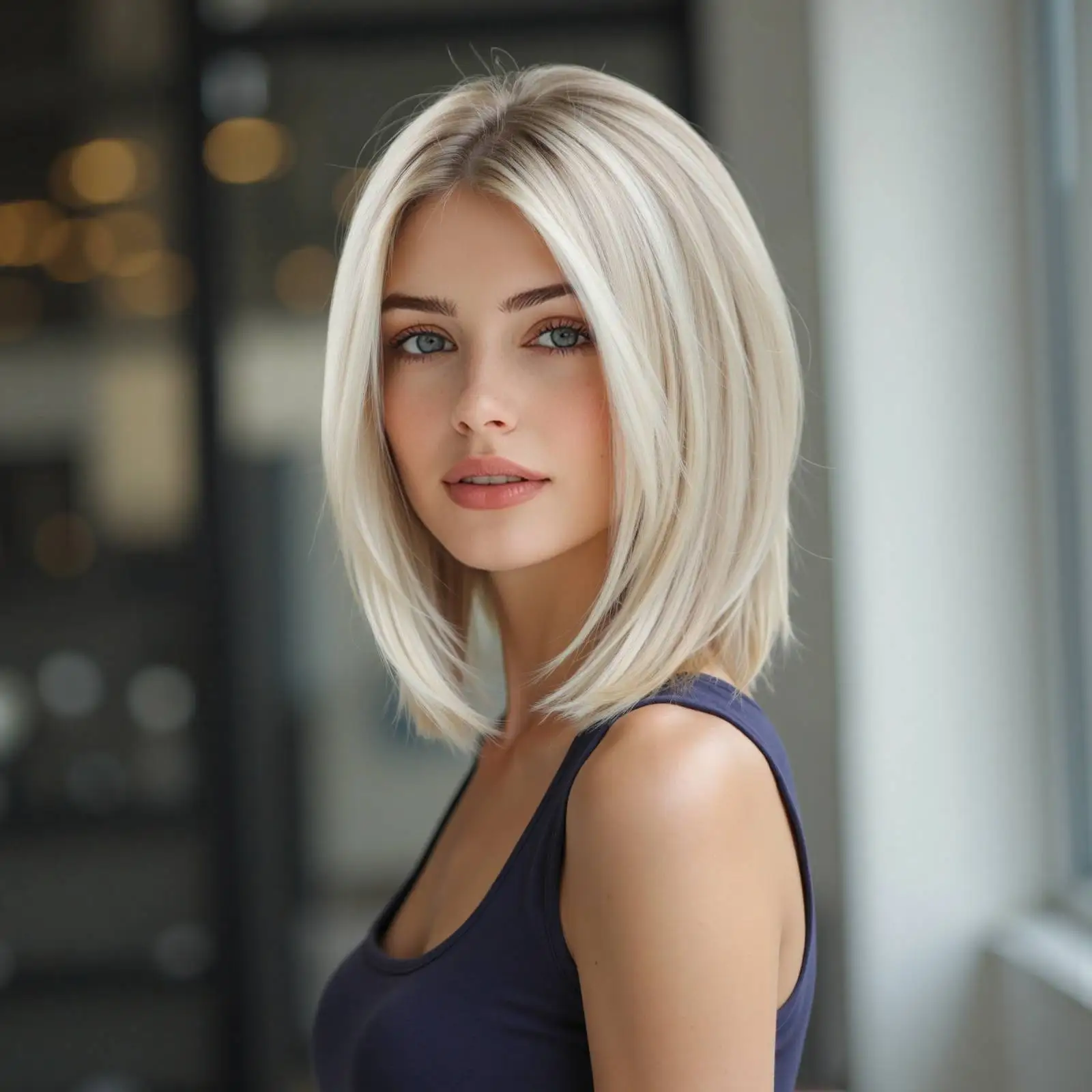 12-inch Straight Short Bob Wig Middle Part Wig Platinum Blonde Synthetic Wig with Dark Roots for Woman Heat Resistant Fiber Suitable for Daily Wear Halloween Cosplay Party Costume