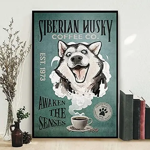 Siberian Husky Dog Coffee Company Vintage Metal Tin Sign Kitchen Pub Funny Novelty Coffee Bar Wall Poster Garden Farm 12x8  sign