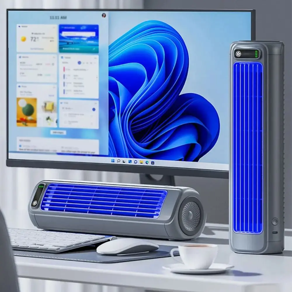 

Portable 3 Speeds Tower Fan Quiet Non-drilling Desk Fan Standing Rechargeable Air Conditioning Fan Bedroom