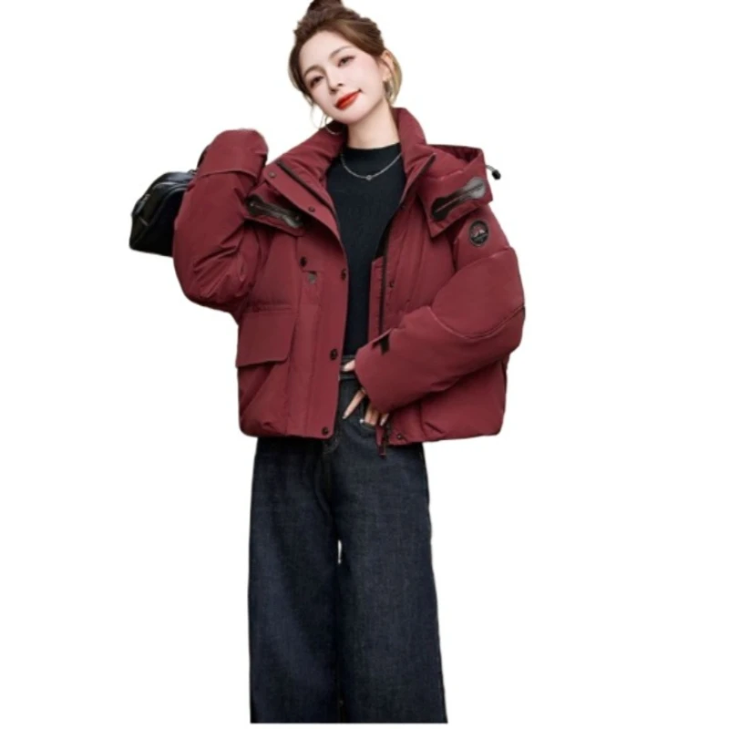Gorgeous Winter New Color Matching Sports Style Women's Thick White Down Jacket with Hooded Ankara Red Color Fashion Warm Coat