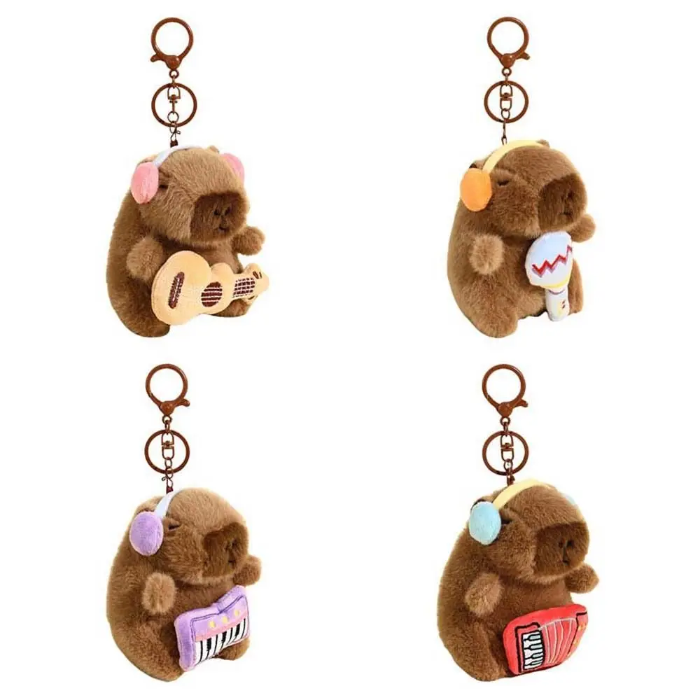 Music Capybara Guitar Capybara Key Ring Piano Guitar Shape Animal Doll Cartoon Keychain Plush Soft Animal Pendant Kids Gift
