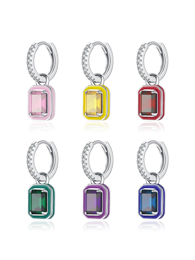 

Dawn's Jewel Accessible Luxuryclassy S925 Sterling Silver Dopamine Colorful Enamel Rectangular Zircon Earrings For Women