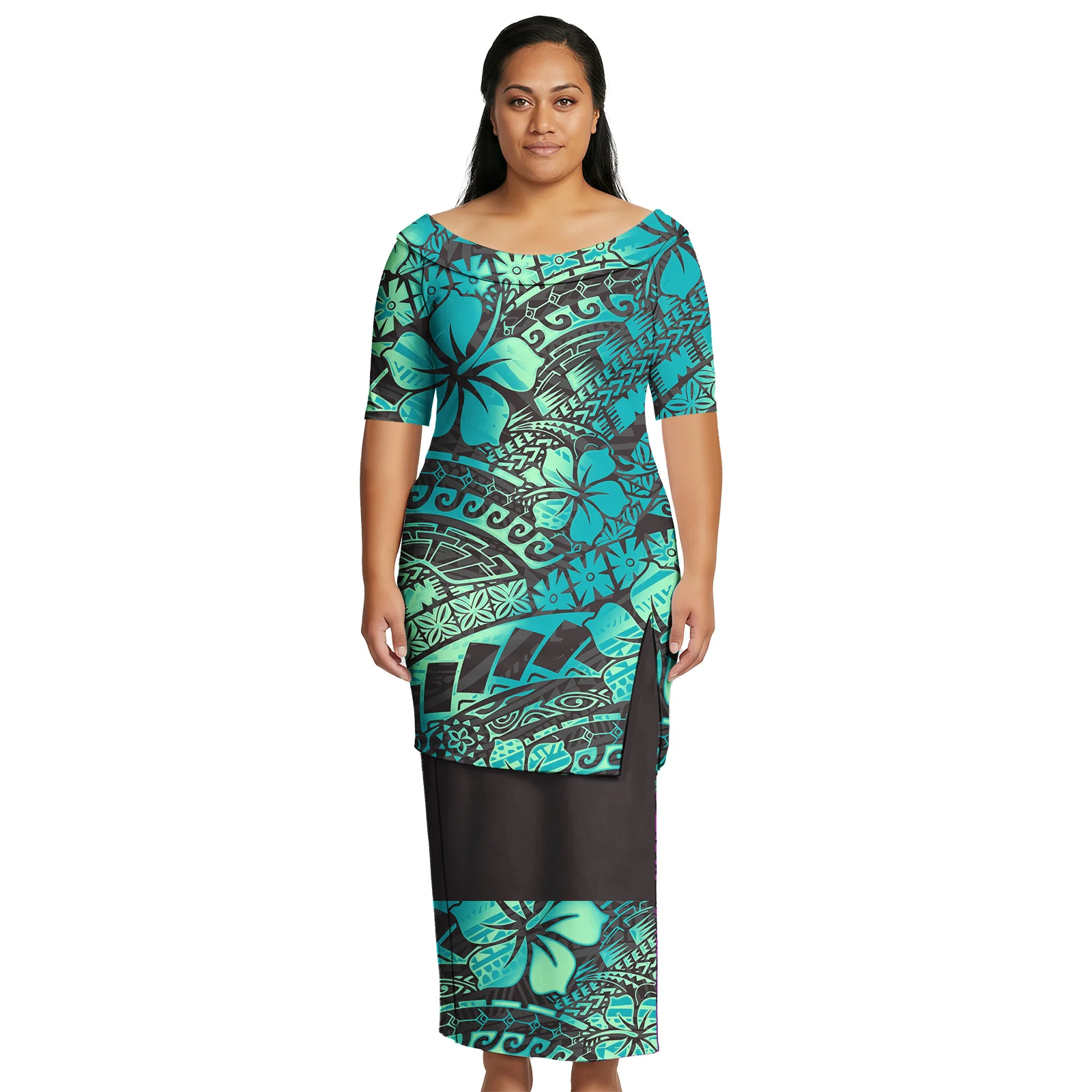 Ethnic Style Custom Lady Wear Samoan Women Elegant Clothes Polynesian Top and Maxi Skirts Suit Aloha Dress Set Puletasi Ladies