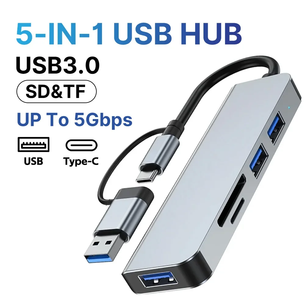 

5 in 1 USB Type C HUB USB-C to USB3.0 SD Card Reader HUB Expansion Adapter For Laptop Computer Dock Station Splitter