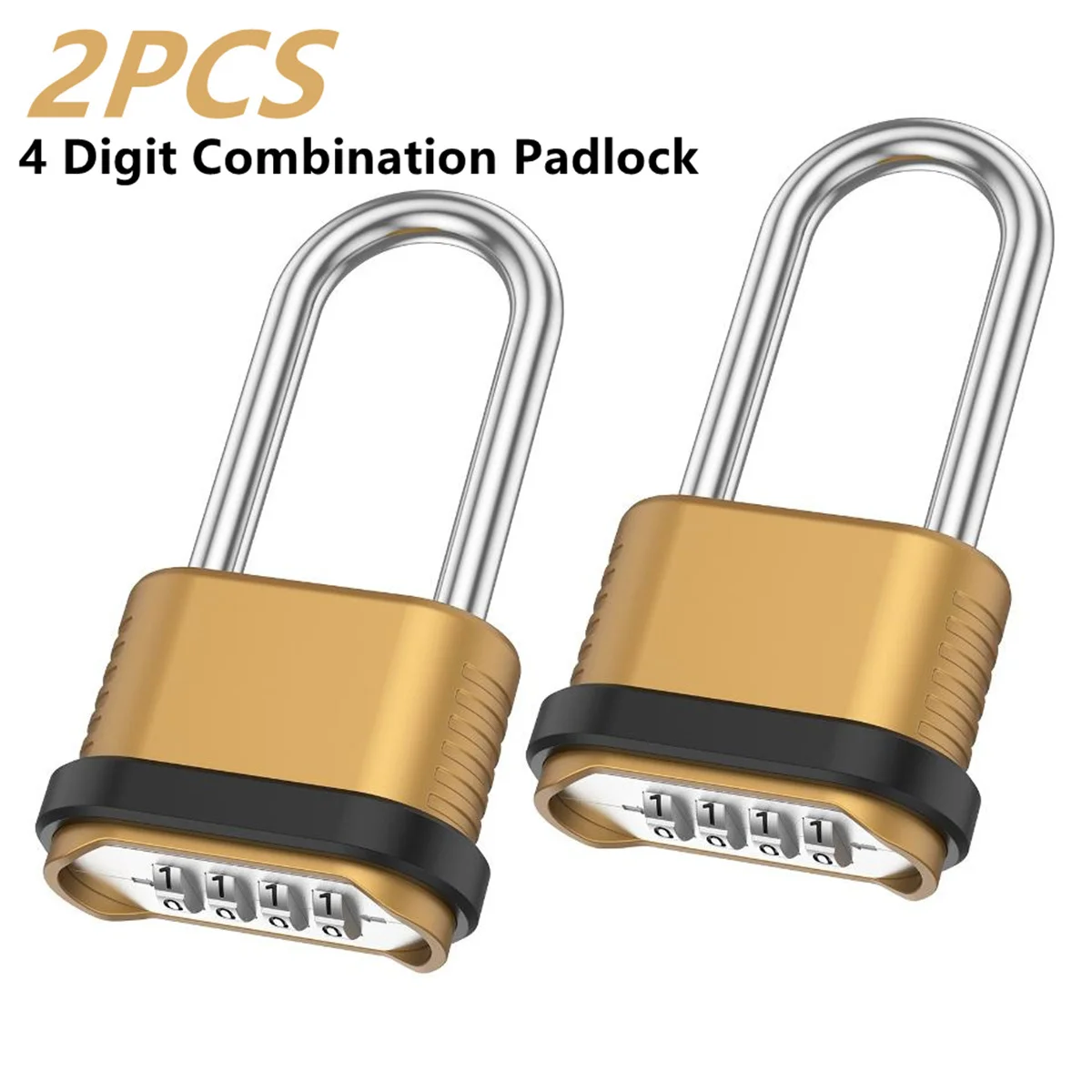 Combination Padlock 4 Digit Long Shackle 2/8Pcs Zinc Alloy Resettable Password Locker Gate Garage Outdoor Toolbox Security Locks