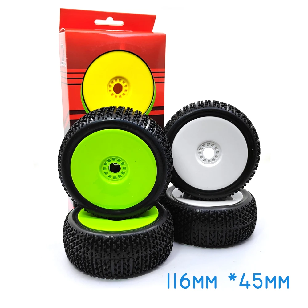 4Pcs 1/8 4WD Nitro Off Road Buggy Tires Wheel Rims 17mm Hex for 1:8 Scale RC Car HSP HPI Kyosho ZD Hongnuo Redcat Traxxas