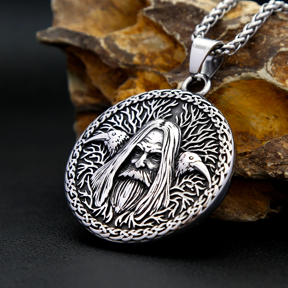 Nordic Vintage Odin Crow Necklace Stainless Steel Viking Valknut Pendant For Men Tree Of Life Amulet Jewelry Gift Dropshipping