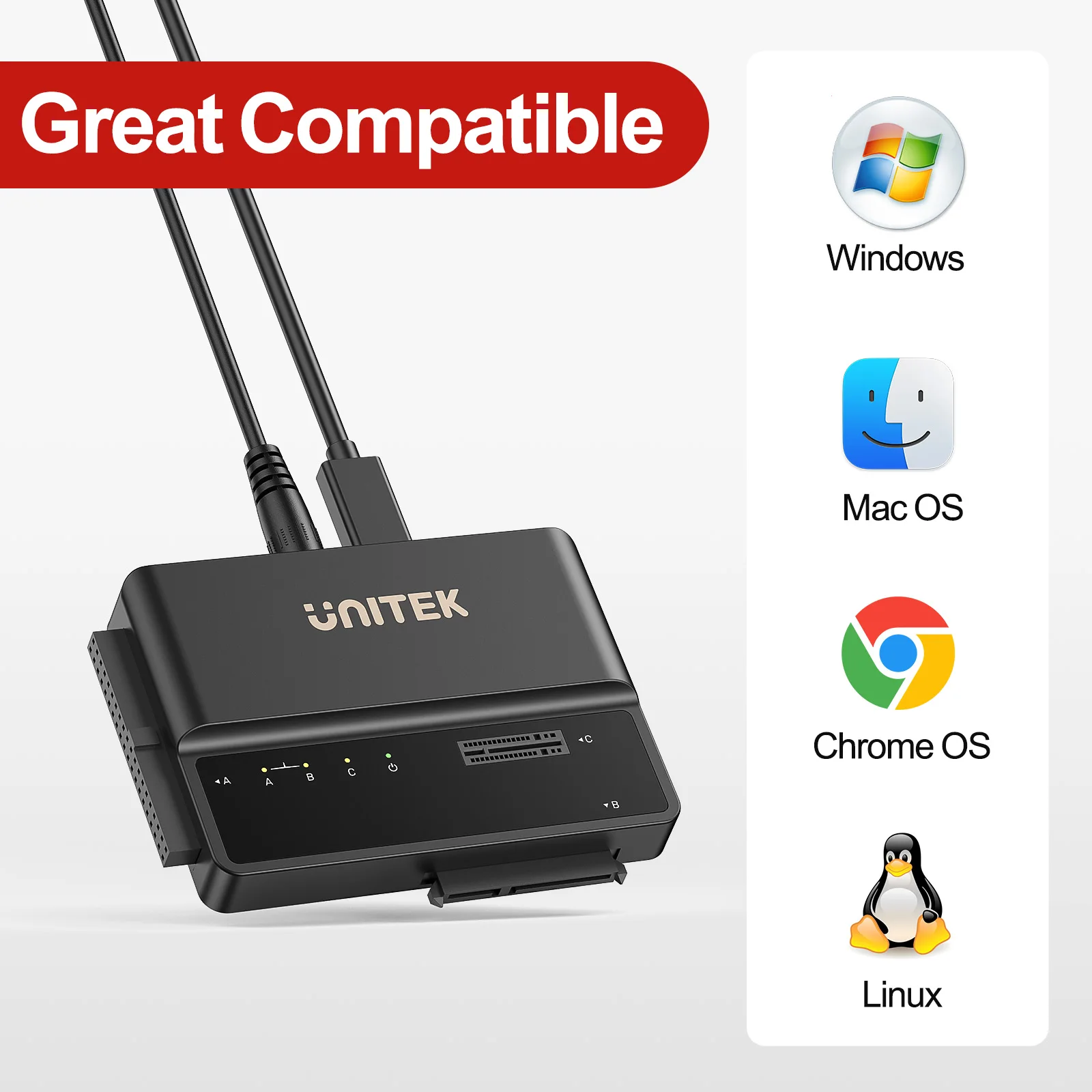 UNITEK USB Type C 10Gbps to SATA IDE Adapter M.2 PCIe NVMe Hard Drive Enclosure Plug&Play Tool-Free Design for Windows Mac Linux