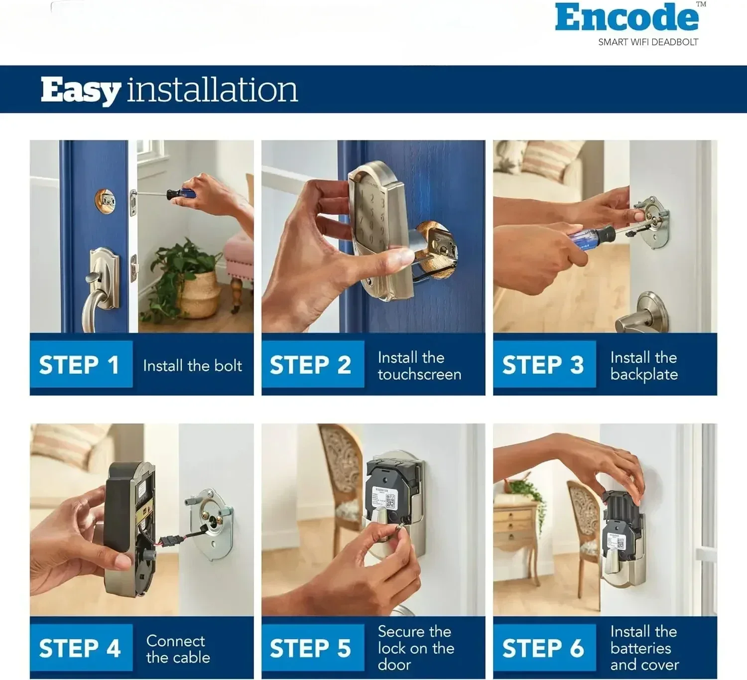 ضمان الجودة home.Schlage Encode Smart Wi-Fi Deadbolt مع حواف Camelot من النيكل الساتان