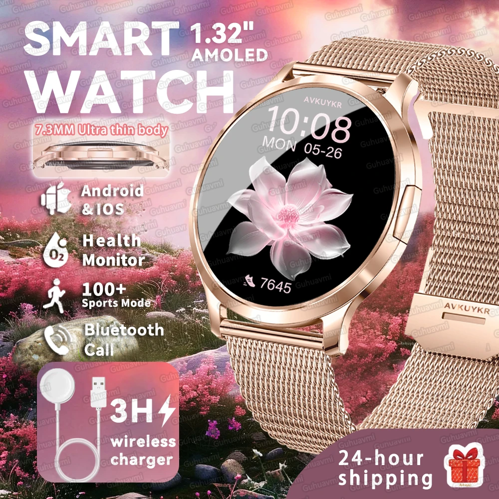 

2025 НОВЫЕ Смарт-часы для женщин 1,32 дюйма AMOLED спортивный фитнес-браслет часы с индивидуальным циферблатом мужские часы с пульсометром Bluetooth вызов женские умные часы