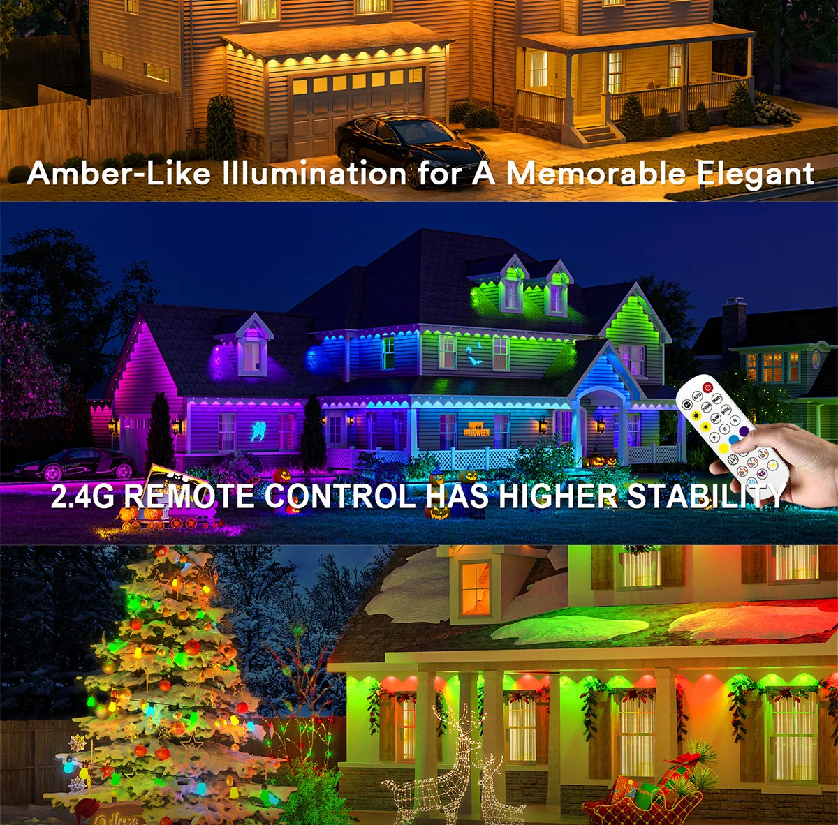 RGB IC Eaves LED Lights Permanent Outdoor Lights String APP Bluetooth Light Strip Scene Modes Full House Party Wedding Light