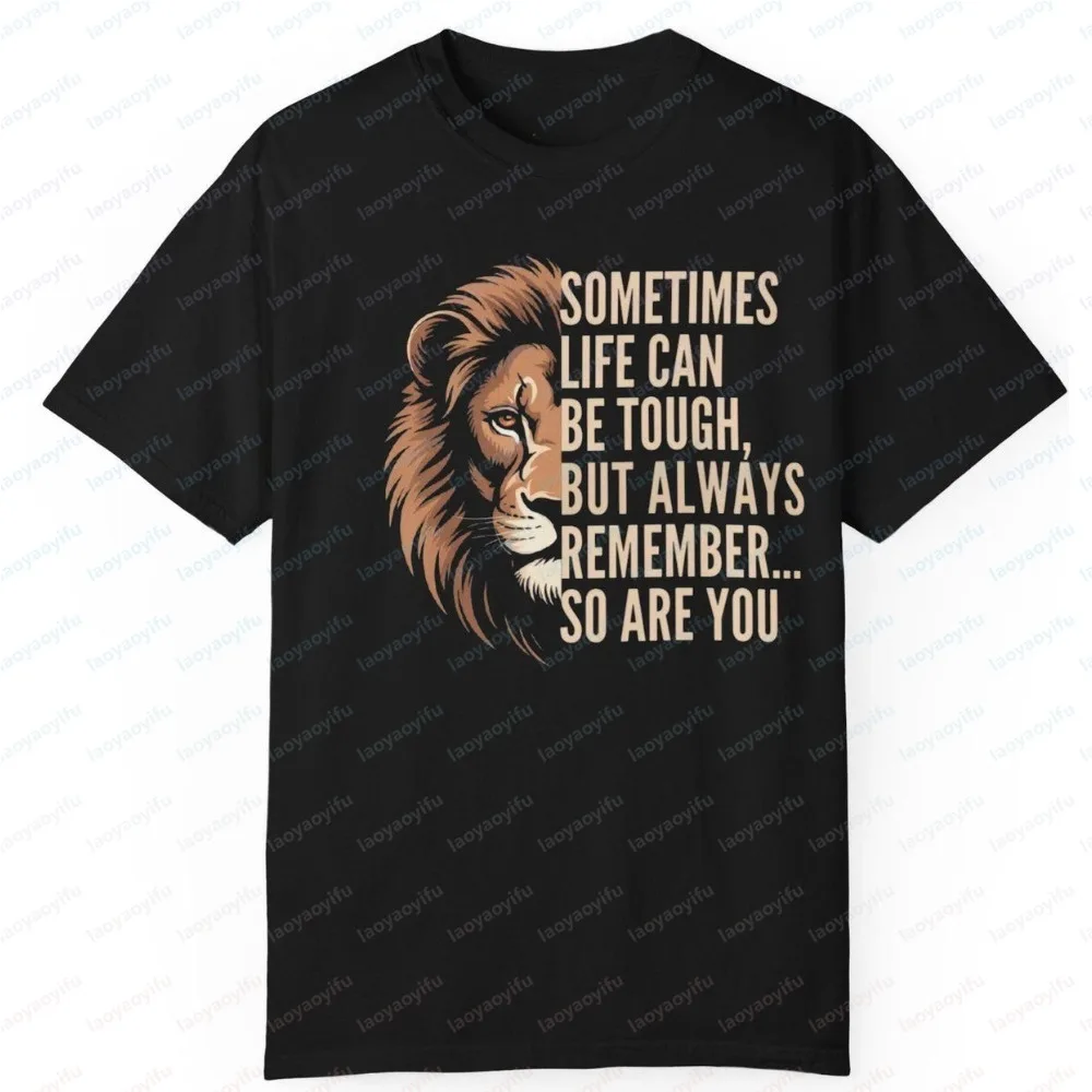 Unisex Summer Fashion Short Sleeve T Shirt Wild Lion Positive Slogan Print Crew Neck Tee Stylish Breathable Outdoor Basic Tops