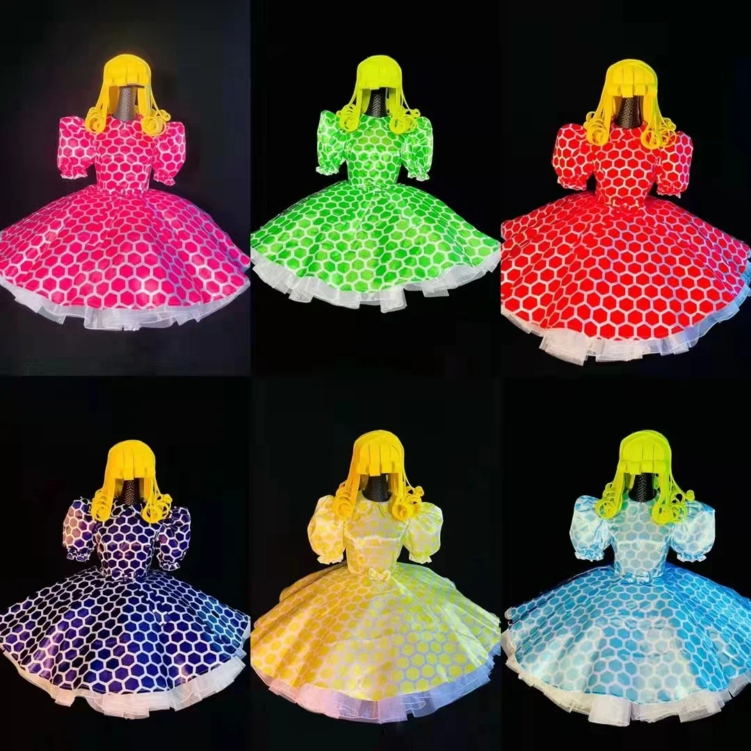 Fluffy Tutu Short Dress Nightclub Bar Gogo Dance Costume Festival Rave Club Party Show Performance Stage Clothes Red Pink Blue
