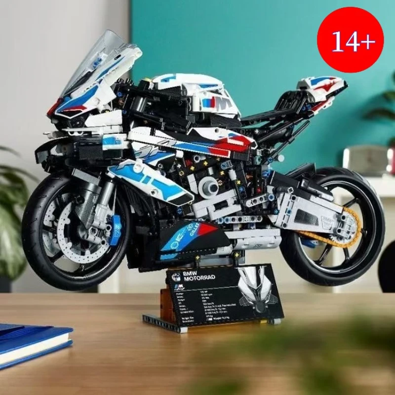 1920 db-os, 1:5 méretarányú, M 1000RR motorkerékpár építőkockák - Mechanikus készlet MOC járműmodell, összeszerelő játék, amelyet fiúk élveznek