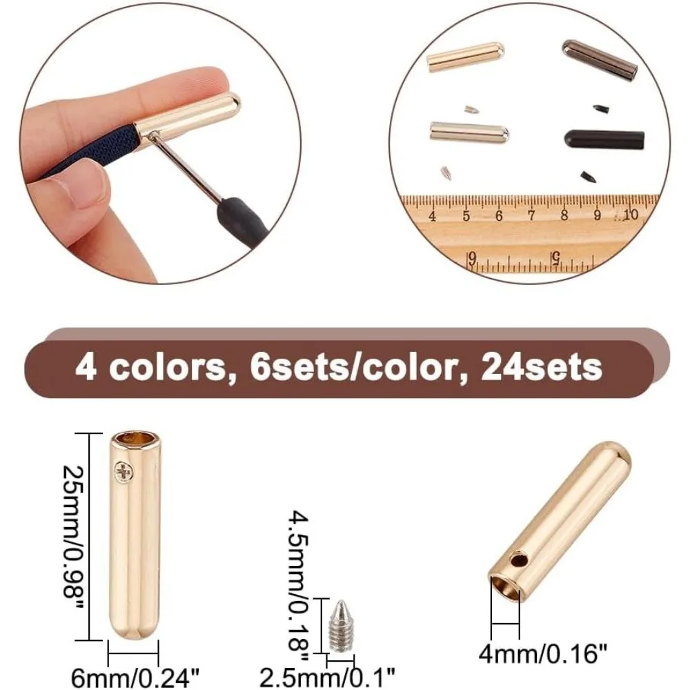 24 Sets Shoelace Screw 4 Colors Alloy Shoelace Head and Cords End Metal Aglet Replacement Tips for DIY Repairing
