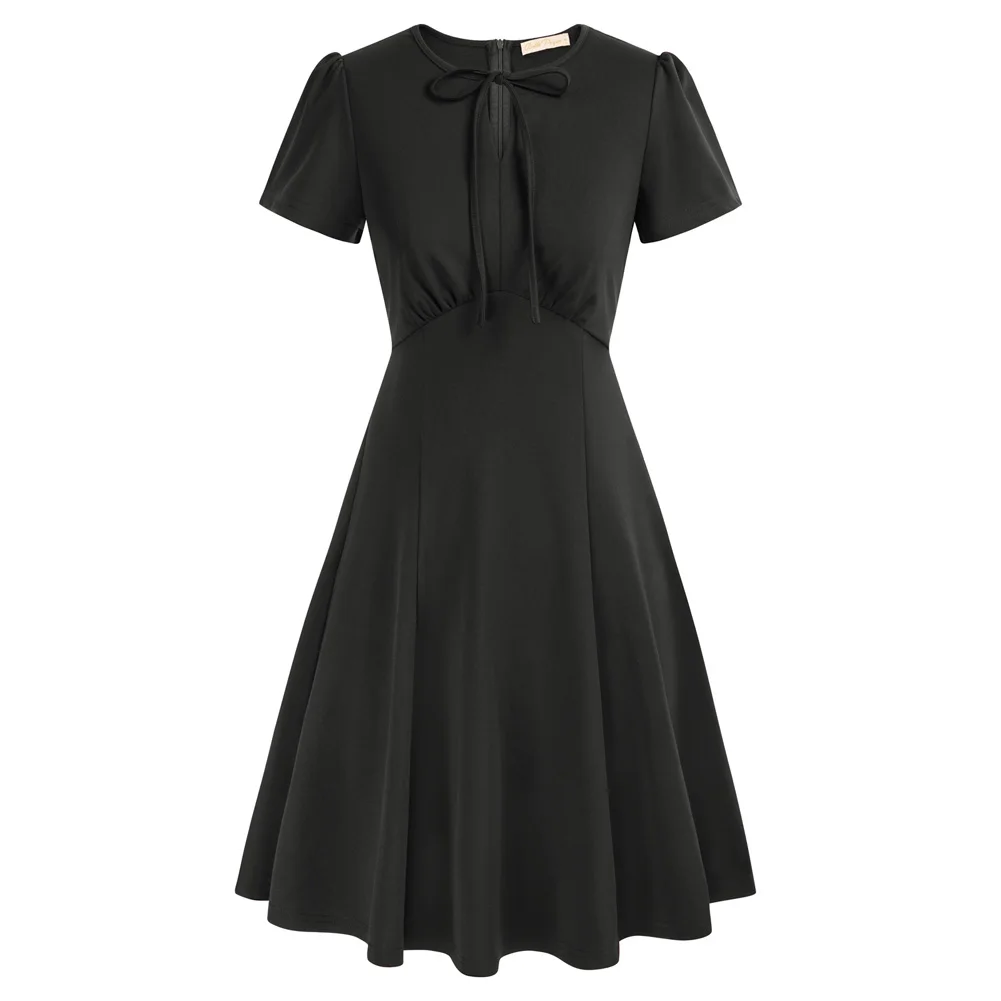 

Belle Poque Women's 1950s Vintage A Line Swing Dress Keyhole Tie Dress Round Neck Slim Cocktail Dress Puffed Short Sleeve A30