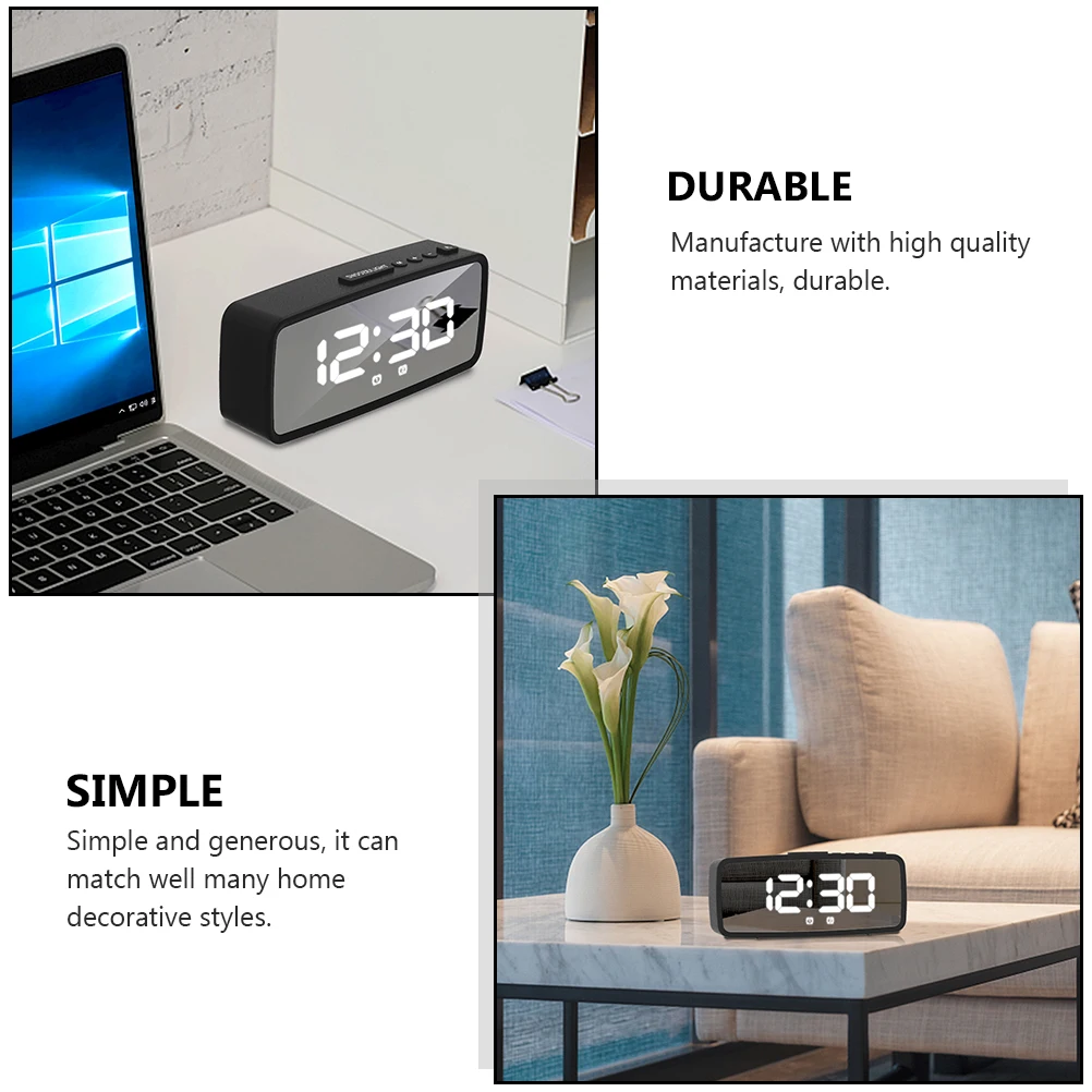 

Digital Electronic Alarm Clock LED Mirror Surface Home Bedroom Decorative Compact Clock Stable Base Easy Clean