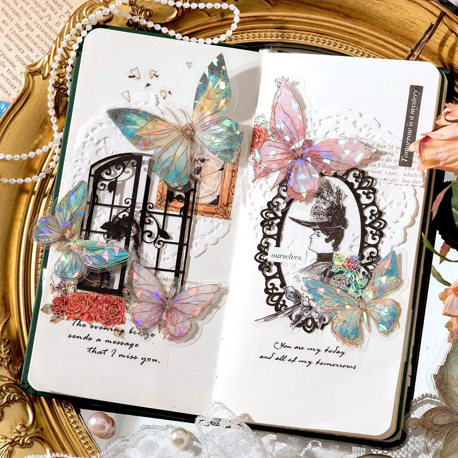 20 Pieces/bag Vintage Butterfly Stickers Laser Craft PET Waterproof Material DIY Creative Material image 5