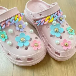 1set Slipper Set Colorful Cute Charms for Accessories with FLowers and Luxurious Pearls for Kids&Women Hole Shoe Decoration