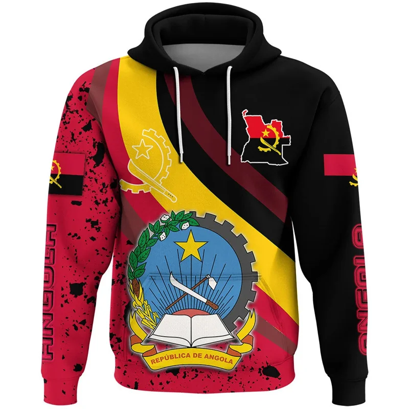 

New In Angola Flag Hoodie For Men 3d Print Long Sleeve African Graphic Hoodies Street Oversized Pullover Hoody Kids Swearshirts