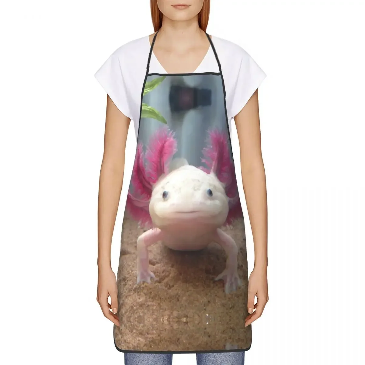 Custom Bib Smiling Leucistic Axolotl Apron for Men Women Unisex Chef Cooking Kitchen Salamander Animal Tablier Cuisine Painting