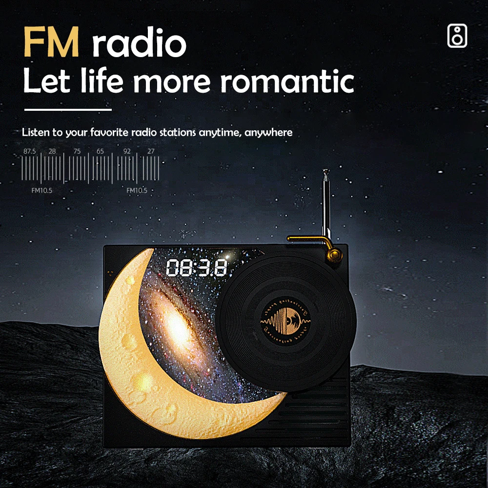 Starry Moon Night Light Bluetooth Music Speaker HD Loudspeaker AUX Audio Input Can Connect PC FM Radio Christmas Birthday Gifts