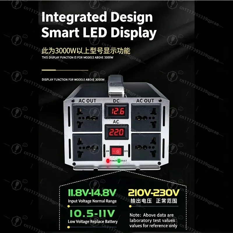 High Power Modified Sine Wave Car Inverter 8000W 9000W DC 12V 24V 48V 60V to 220V for Car Truck E‑Bike