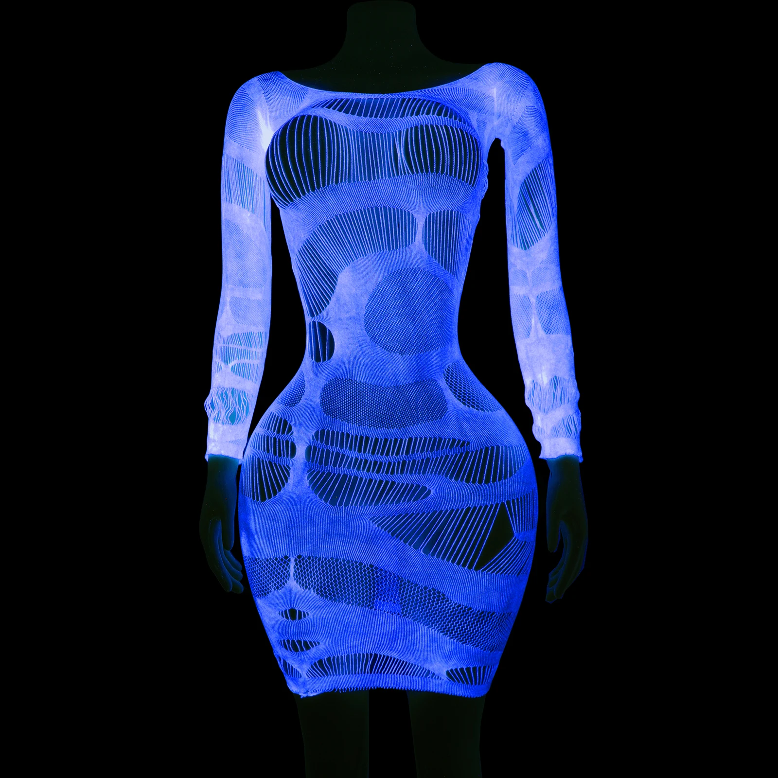 

Fluorescent Sleeve Mini Skirt Set Halloween Stripper Dance Costume Exotic Performance Wear Sexy Luminous Outfit for Night Clubs