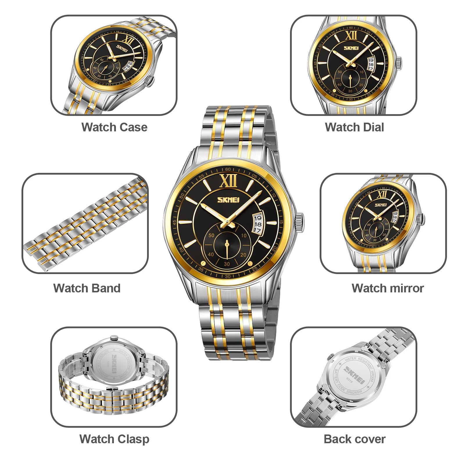 SKMEI موضة الرجال كامل الصلب القمر المرحلة ساعات كوارتز رجالي ذكر تاريخ غير رسمي مقاوم للماء مضيئة الأيدي ساعة اليد للرجال #5