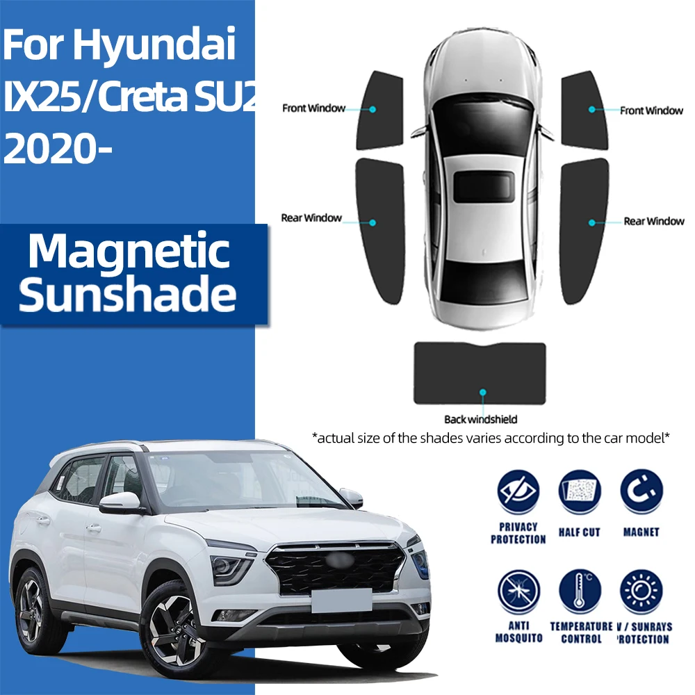 

For Hyundai Creta SU2 2021 2022 2023 2024 Magnetic Car Sunshade Shield Front Windshield Curtain Rear Side Baby Window Sun Shade